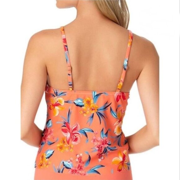 NWT a.n.a. Tankini Top White Orange Multi Color Floral Tankini Top Size Small - Picture 2 of 4